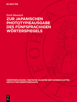 cover image of Zur japanischen Phototypieausgabe des fünfsprachigen Wörterspiegels